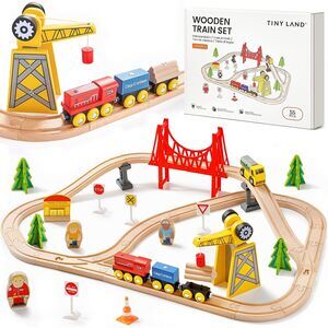 55PCS Wooden Train Set - Compatible with Major Brand Tracks